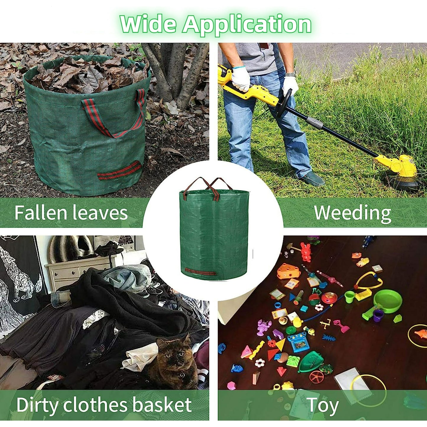 3 Pcs Lawn Bags, Reuseable Garden Waste Bags, 132gal/500L Lawn and Leaf Bag Holder/ Heavy Duty Lawn Pool Yard Waste Bags/ Waterproof Debris Bag