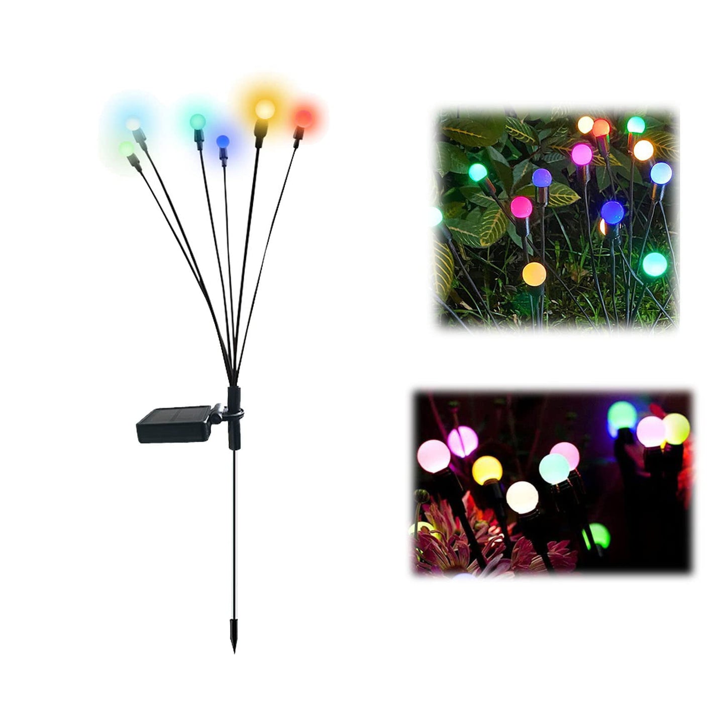 WHATOOK 4pcs Solar Powered Firefly Lights, Starburst Swaying Solar Garden Lights, Outdoor Waterproof Flickering Fireflies String Lights for Garden Patio Lawn Path Decoration, Colored(8 LED)