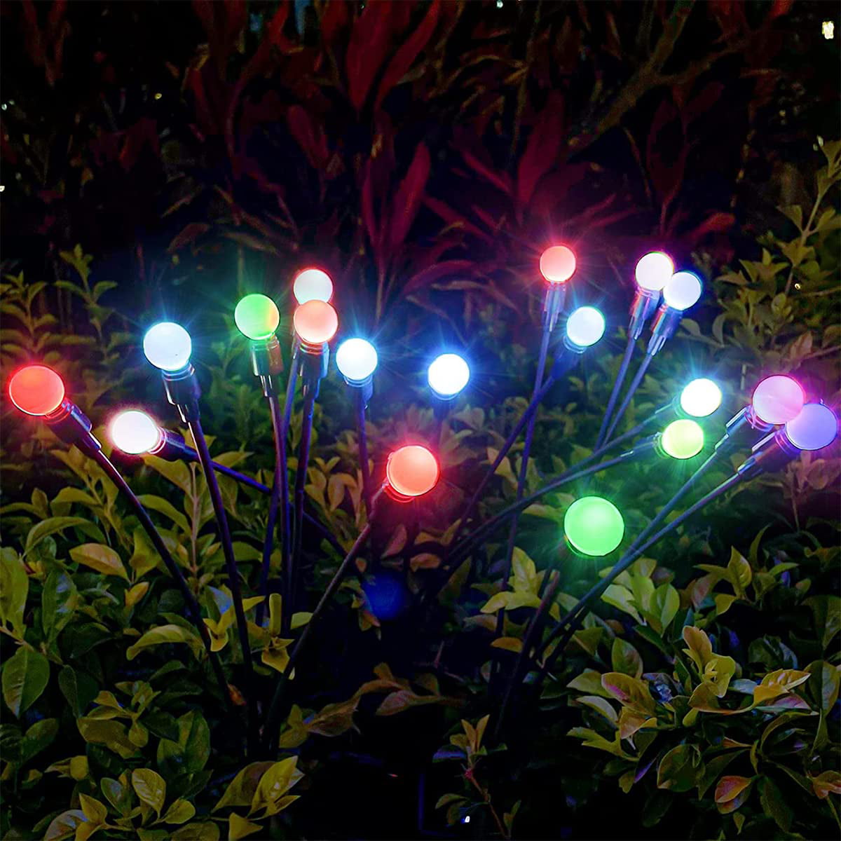 WHATOOK 4pcs Solar Powered Firefly Lights, Starburst Swaying Solar Garden Lights, Outdoor Waterproof Flickering Fireflies String Lights for Garden Patio Lawn Path Decoration, Colored(8 LED)