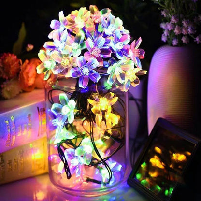 WHATOOK Solar Flower String Lights, 39ft 100LED Outdoor Waterproof Cherry Blossoms String Lights, Colorful Flower Fairy Lights for Christmas Tree, Home, Garden, Wedding, Patio, Party Decorations