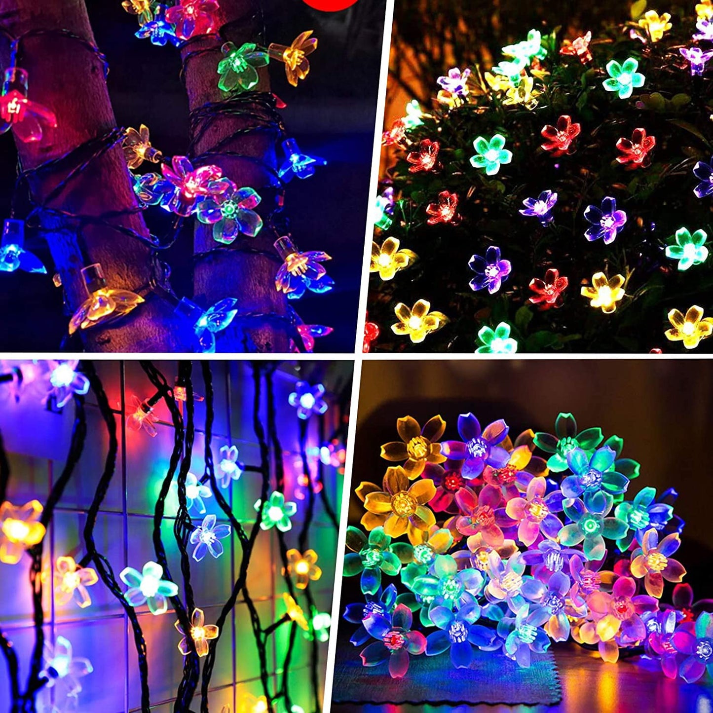 WHATOOK Solar Flower String Lights, 39ft 100LED Outdoor Waterproof Cherry Blossoms String Lights, Colorful Flower Fairy Lights for Christmas Tree, Home, Garden, Wedding, Patio, Party Decorations