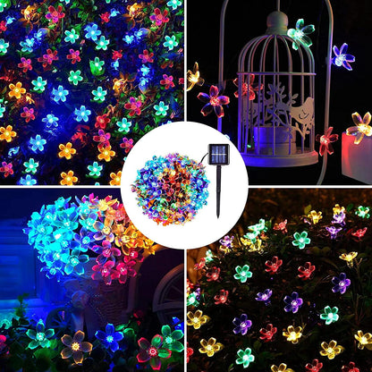 WHATOOK Solar Flower String Lights, 39ft 100LED Outdoor Waterproof Cherry Blossoms String Lights, Colorful Flower Fairy Lights for Christmas Tree, Home, Garden, Wedding, Patio, Party Decorations