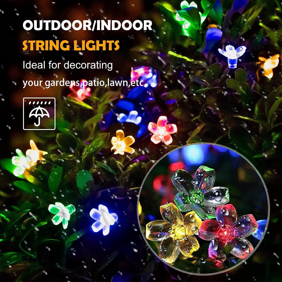 WHATOOK Solar Flower String Lights, 39ft 100LED Outdoor Waterproof Cherry Blossoms String Lights, Colorful Flower Fairy Lights for Christmas Tree, Home, Garden, Wedding, Patio, Party Decorations