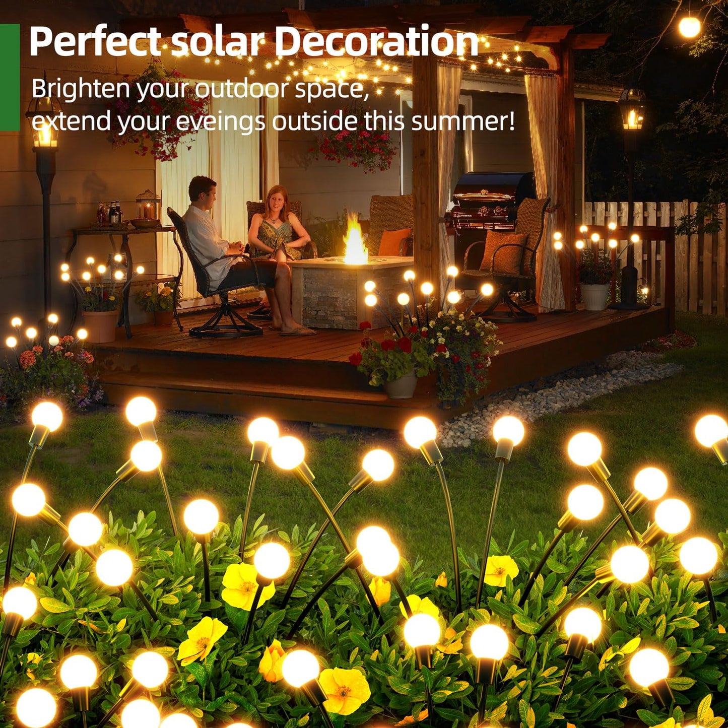 WHATOOK Solar Garden LED Lights - Solar Outdoor Lights, Yard Patio Pathway Decoration, High Flex Wire and Heavy Duty Bulb Base, Warm White (4 Pack)