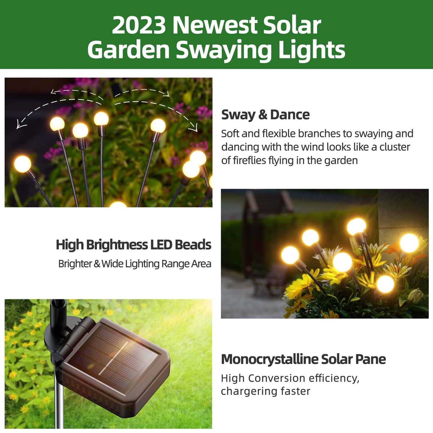 WHATOOK Solar Garden LED Lights - Solar Outdoor Lights, Yard Patio Pathway Decoration, High Flex Wire and Heavy Duty Bulb Base, Warm White (4 Pack)