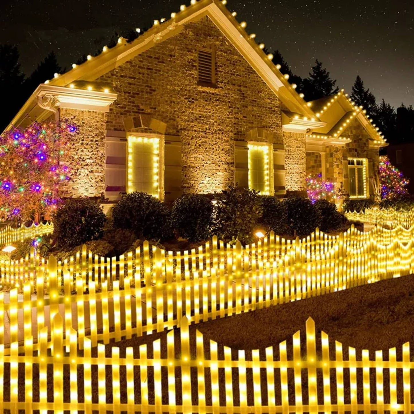 WHATOOK 8pcs/1set RGB Color Changing Outdoor Remote Control Christmas Tree Fence Lights Christmas Christmas Decoration Warm White