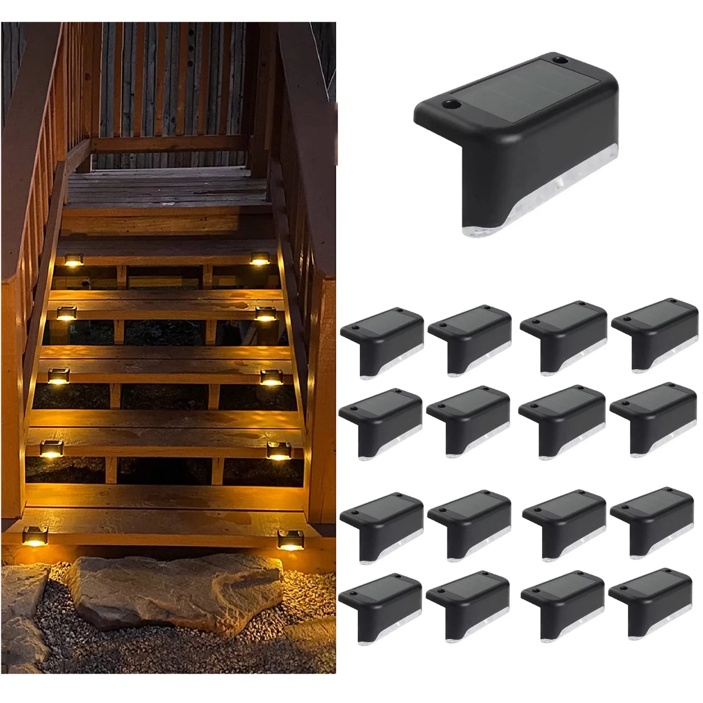 WHATOOK 16 Pack Solar Lights Outdoor, Solar Garden Stake Lights Solar Power LED Path Stair Light Outdoor Garden Fence Landscape Wall Lamp for Walkway, Patio, Path, Lawn, Garden