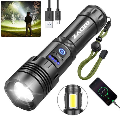 Pucachi 15000 Lumen Powerful Rechargeable Flashlight,, USB Rechargeable IPX6 Waterproof Searchlight, 7 Modes LED Flashlight for Hiking, Camping, Outdoor Sports