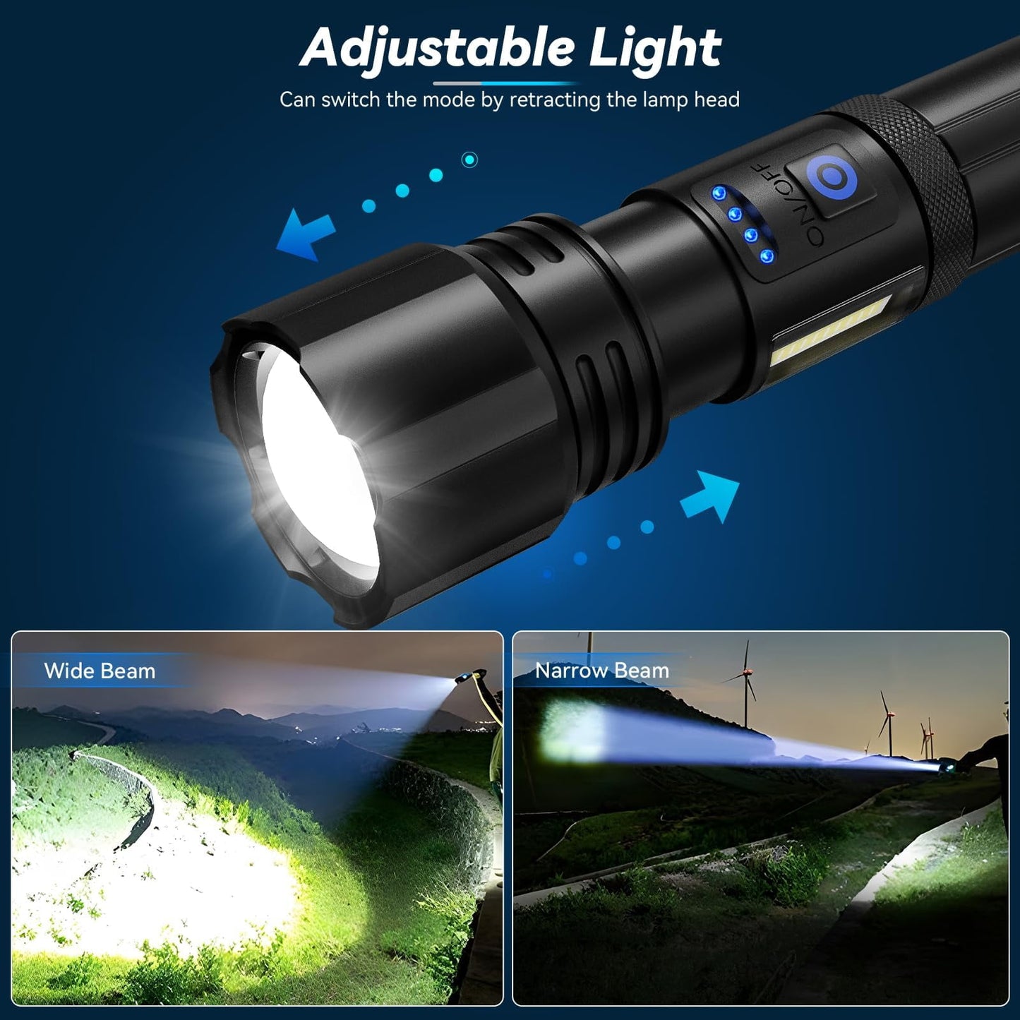 Pucachi 15000 Lumen Powerful Rechargeable Flashlight,, USB Rechargeable IPX6 Waterproof Searchlight, 7 Modes LED Flashlight for Hiking, Camping, Outdoor Sports