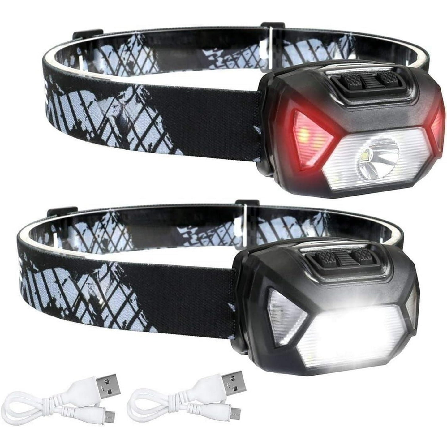 Pucachi 2000 Lumens Super Bright LED Rechargeable Headlamp with 5 Modes and White-Red Light, 2-Piece Waterproof Sport Sensor Headlamp for Outdoor Camping, Hiking, Running, Survival