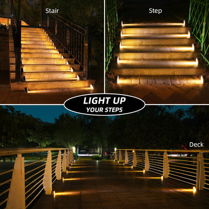 WHATOOK 6pcs Warm White Solar Step Lights, Outdoor Waterproof IP67, Auto on/off, Lights for Steps, Stairs, Patio, Porch, Front Door, Sidewalk, Deck Decoration