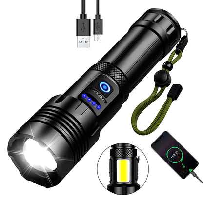 Pucachi 15000 Lumen Powerful Rechargeable Flashlight,, USB Rechargeable IPX6 Waterproof Searchlight, 7 Modes LED Flashlight for Hiking, Camping, Outdoor Sports