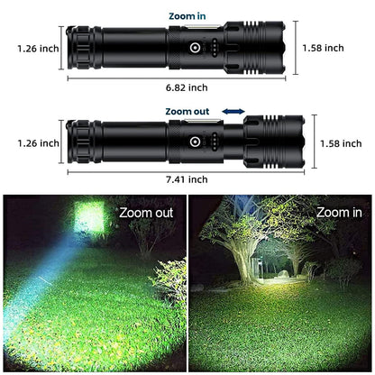 Pucachi 15000 Lumen Powerful Rechargeable Flashlight,, USB Rechargeable IPX6 Waterproof Searchlight, 7 Modes LED Flashlight for Hiking, Camping, Outdoor Sports