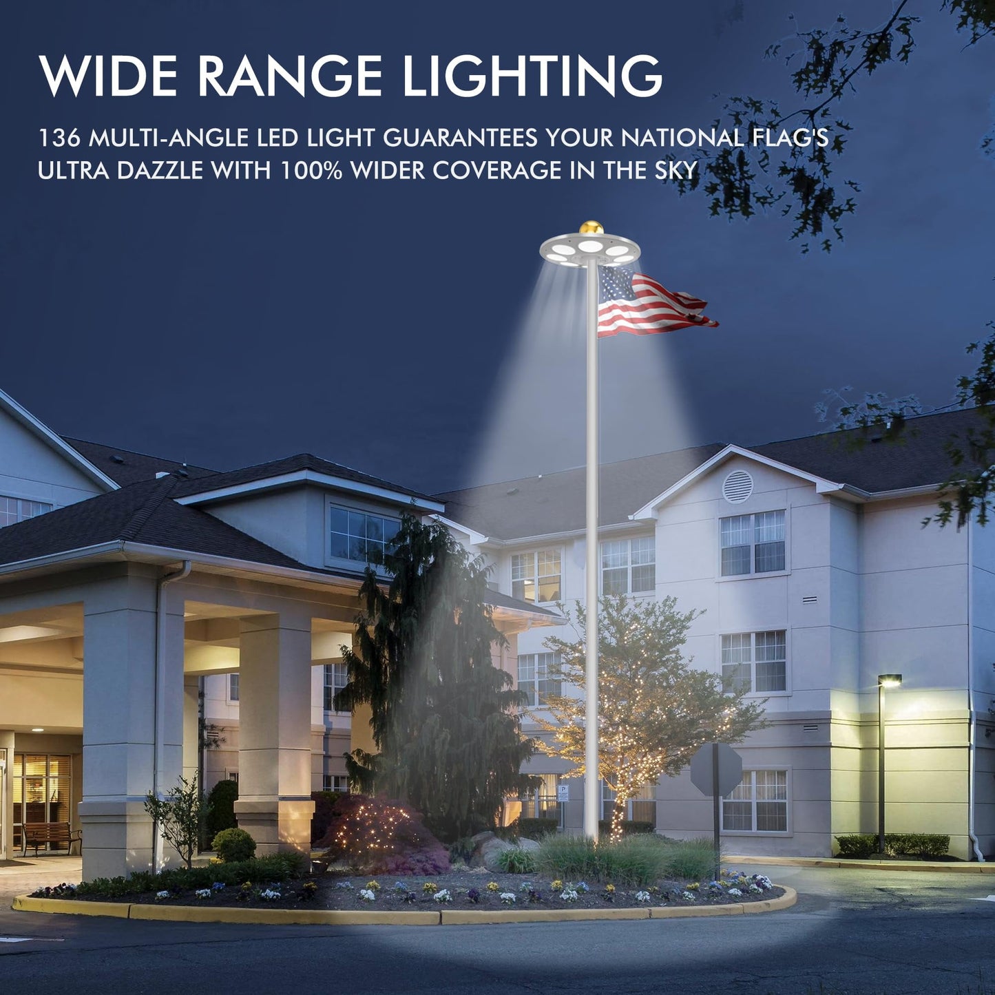 1300 Lumen Solar Powered Flagpole Light - Illuminates The American Flag for 8-10 Hours from Dusk to Daw