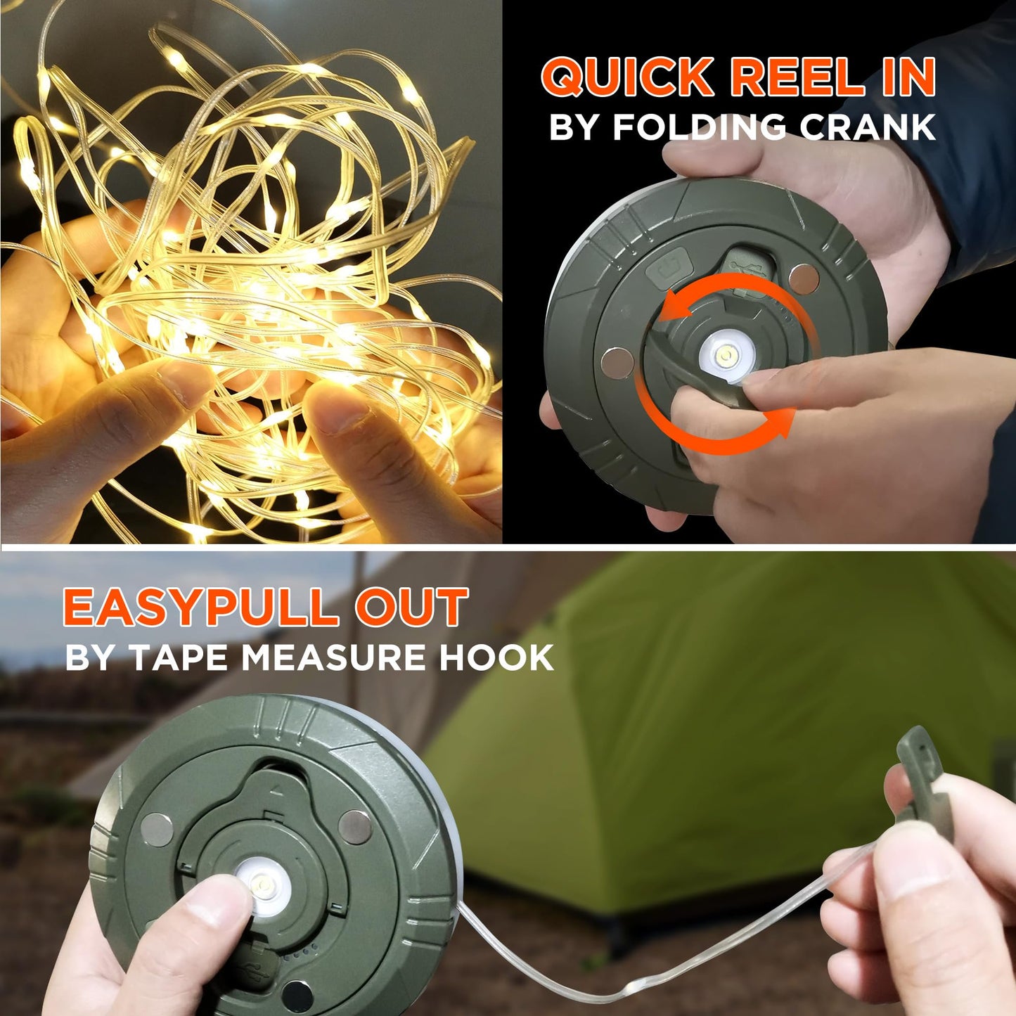 2 In 1 Outdoor Camping Light String With 8 Lighting Modes (32.8ft), 30 Seconds Fast Recovery, Durable Waterproof, usb Rechargeable for Camping and Hiking