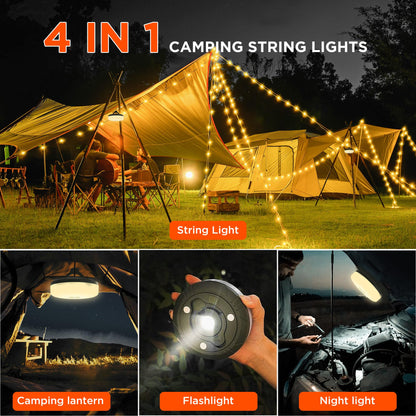 2 In 1 Outdoor Camping Light String With 8 Lighting Modes (32.8ft), 30 Seconds Fast Recovery, Durable Waterproof, usb Rechargeable for Camping and Hiking