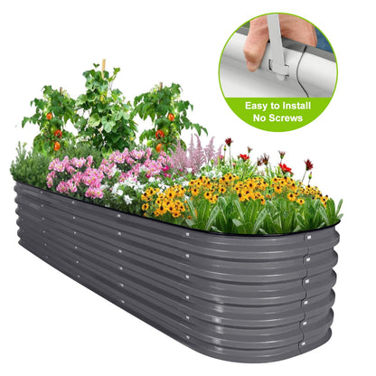 HOOFUN 8ft X 2ft Raised Garden Bed, 17" Tall 9 in 1 Metal Garden Raised Kits, Oval Planter Box Outdoor for Vegetables Flowers- Modern Gray