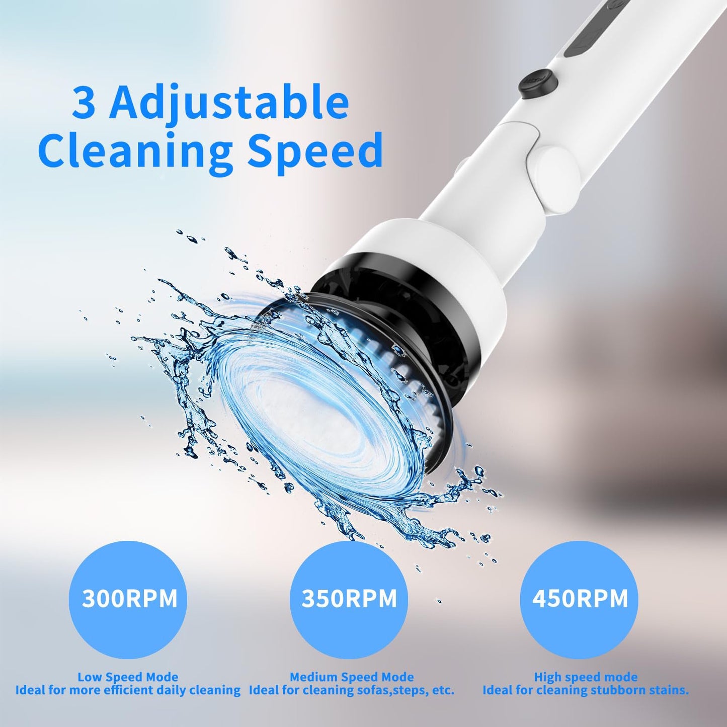 Hoofun Electric Spin Scrubber, Cordless Cleaning Brush with 7 Replaceable Brush Heads, 1.5H Power Dual Speed, Shower Scrubber with Extension Handle for Bathroom Tub Tile Floor Car