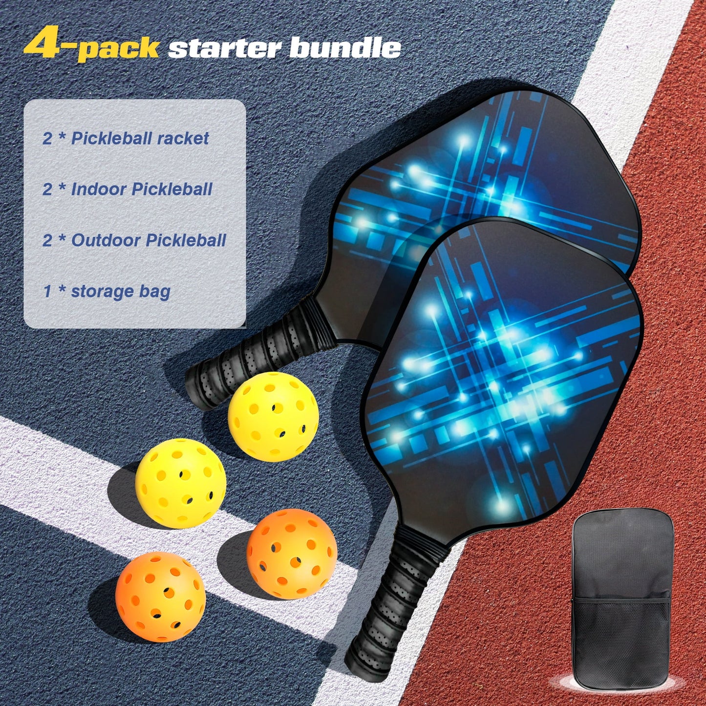 Pickleball Paddles, USAPA Approved Fiberglass Surface Pickleball Set with Pickleball Rackets, Pickleball Paddles Set for Men Women