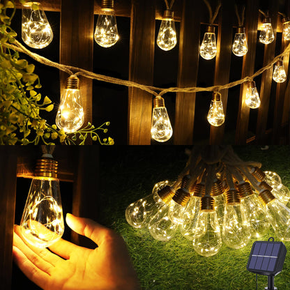 Hoofun Solar Outdoor String Lights, 20ft 16 Shatterproof Bulbs Vintage Rope Hemp Solar Garden Lights, Waterproof Warm White Solar String Lights, 8 Modes for Garden Fence Stairs Balcony Cafe Bistro