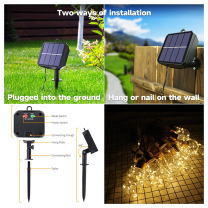 Hoofun Solar Outdoor String Lights, 20ft 16 Shatterproof Bulbs Vintage Rope Hemp Solar Garden Lights, Waterproof Warm White Solar String Lights, 8 Modes for Garden Fence Stairs Balcony Cafe Bistro