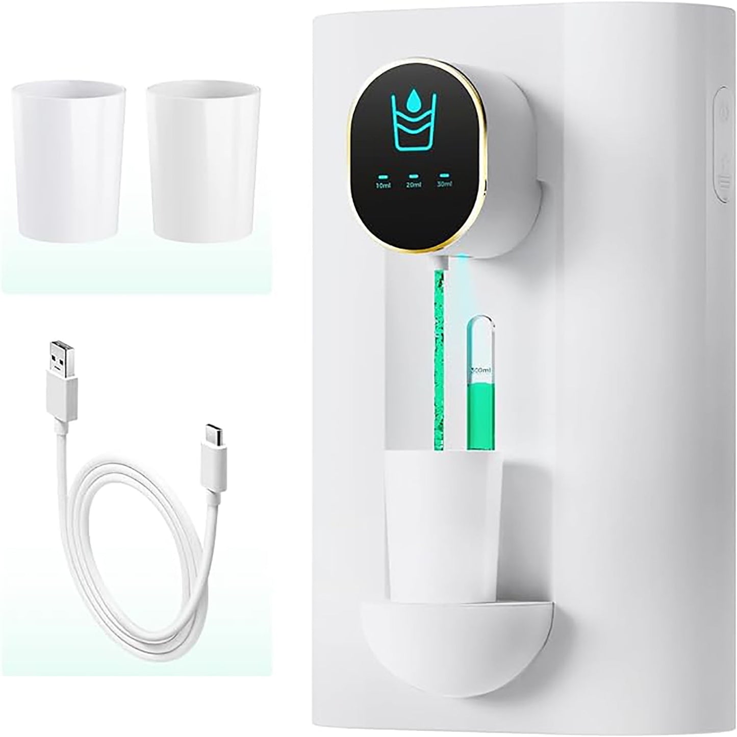 Hoofun Mouthwash Dispenser for Bathroom,18.26Oz Wall Mounted Mouth Wash Dispenser with Magnetic Cups, 3 Dispensing Level, Smart Mouthwash Dispenser for Kids Adult, Bathroom Accessories White