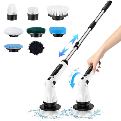 Electric Spin Scrubber, Electric Cleaning Brush with 8 Replaceable Brush Heads ,Adjustable & Detachable Long Handle, Cordless Spin Scrubber for Bathroom, Tub, Tile, Toilet