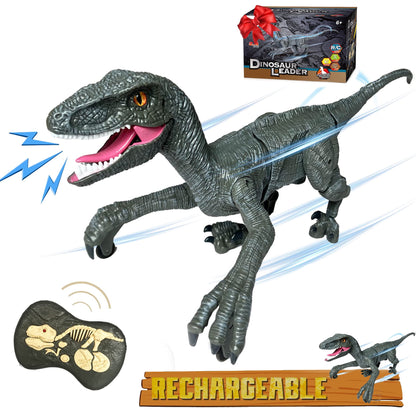 Remote Control Dinosaur Toys for Boys Kids Girls 3-8 Years Old Electronic RC Robot Toy LED Lightup Walking Roaring Velociraptor Birthday Gifts Blue