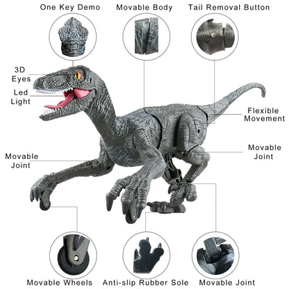 Remote Control Dinosaur Toys for Boys Kids Girls 3-8 Years Old Electronic RC Robot Toy LED Lightup Walking Roaring Velociraptor Birthday Gifts Blue