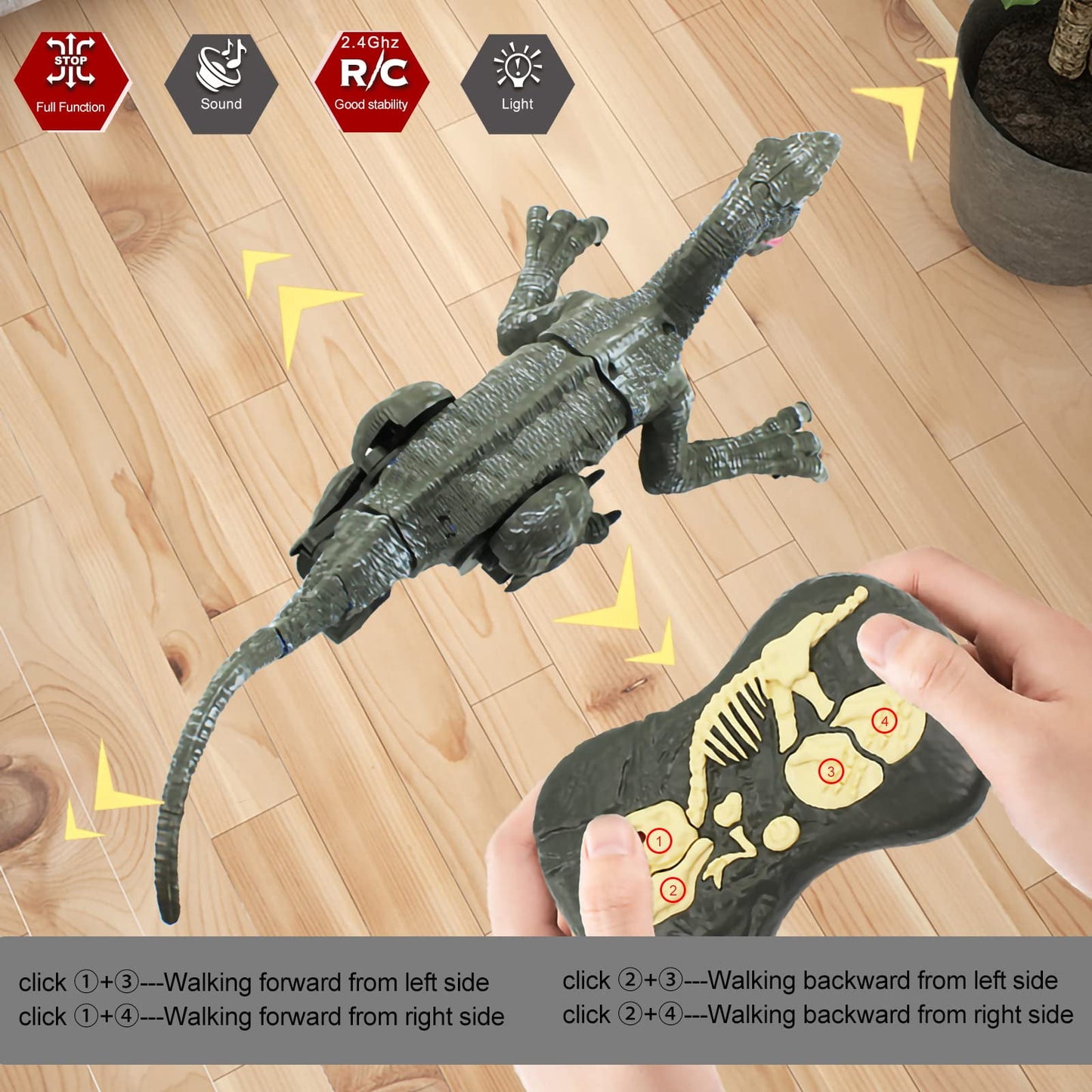 Remote Control Dinosaur Toys for Boys Kids Girls 3-8 Years Old Electronic RC Robot Toy LED Lightup Walking Roaring Velociraptor Birthday Gifts Blue