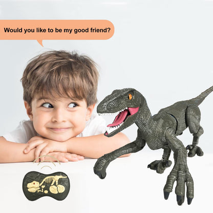 Remote Control Dinosaur Toys for Boys Kids Girls 3-8 Years Old Electronic RC Robot Toy LED Lightup Walking Roaring Velociraptor Birthday Gifts Blue