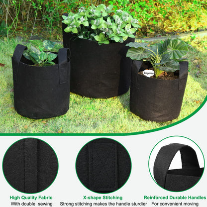 12-Pack 5 Gallon, Vegetable/Flower/Plant Grow Bags, Aeration Fabric Pots with Handles (Black), Come with 12 Pcs Plant Labels