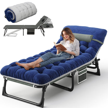 WHATOOK Folding Camping Bed, Adjustable Camping Lounger with Pillow and Mattress for Pool, Beach, Patio, Sunbathing