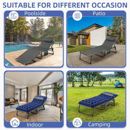 WHATOOK Folding Camping Bed, Adjustable Camping Lounger with Pillow and Mattress for Pool, Beach, Patio, Sunbathing