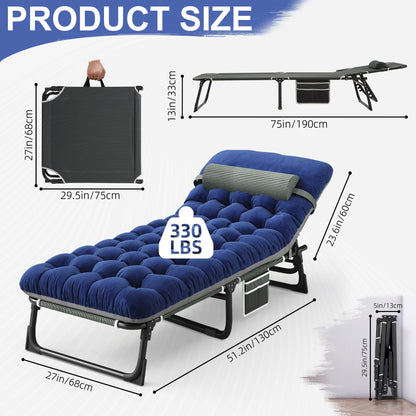 WHATOOK Folding Camping Bed, Adjustable Camping Lounger with Pillow and Mattress for Pool, Beach, Patio, Sunbathing