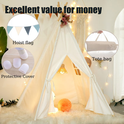 WHATOOK Cotton Canvas Toddler Tent - Washable Foldable Teepee Tent for Kids Indoor Tent, Outdoor Play Tent for Girls & Boys