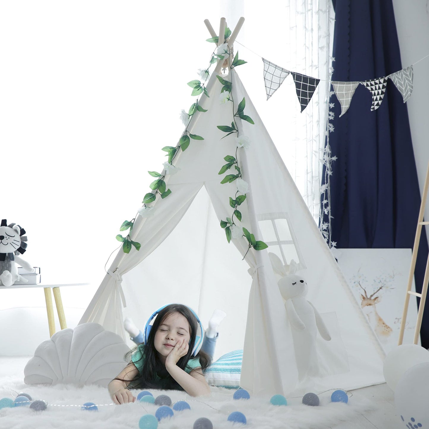 WHATOOK Cotton Canvas Toddler Tent - Washable Foldable Teepee Tent for Kids Indoor Tent, Outdoor Play Tent for Girls & Boys