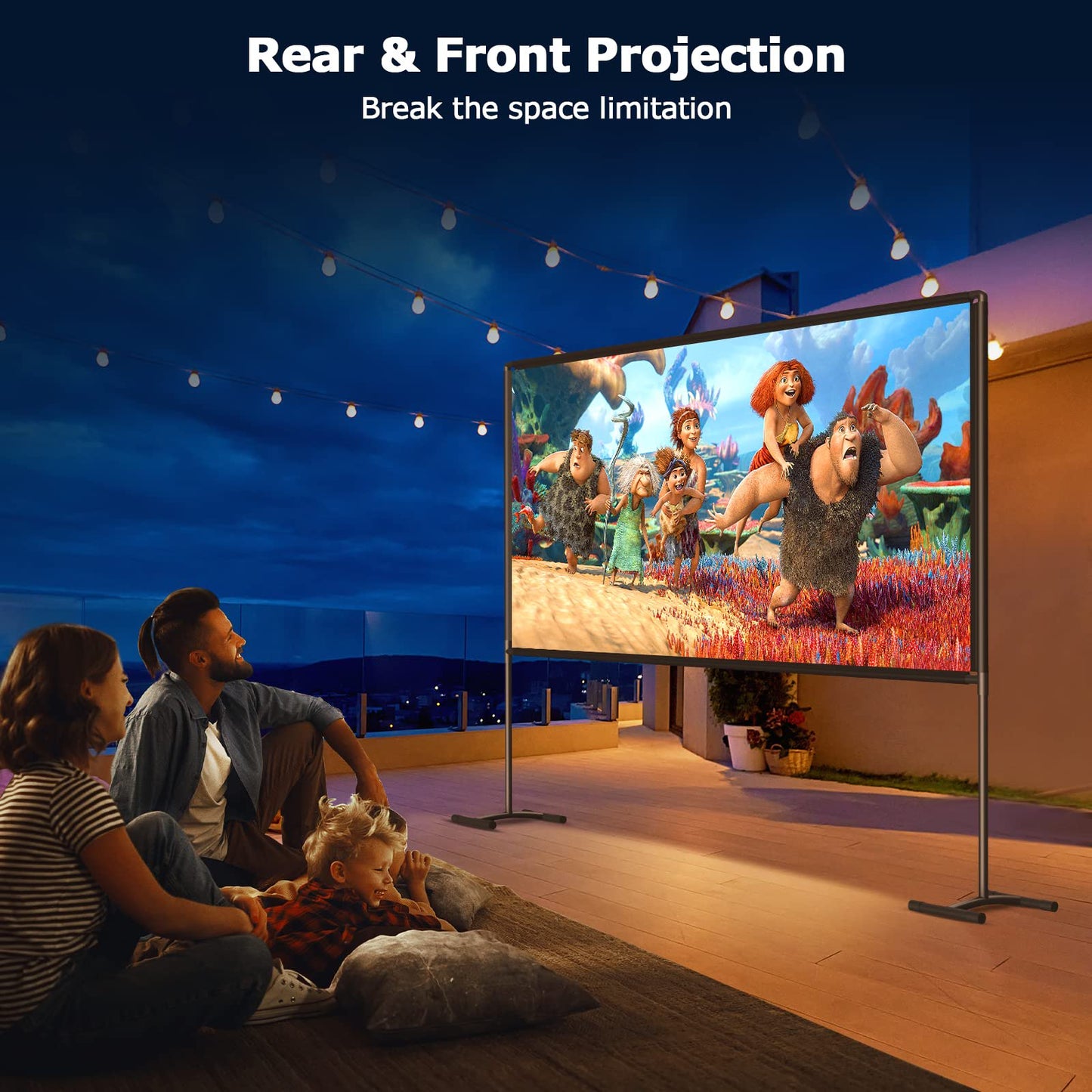 Projector Screen and Stand, WHATOOK 120 inch Portable Projector Screen Indoor Outdoor Projector Screen 16:9 4K HD Wrinkle-Free Lightweight Movie Screen with Carry Bag for Backyard Movie Night