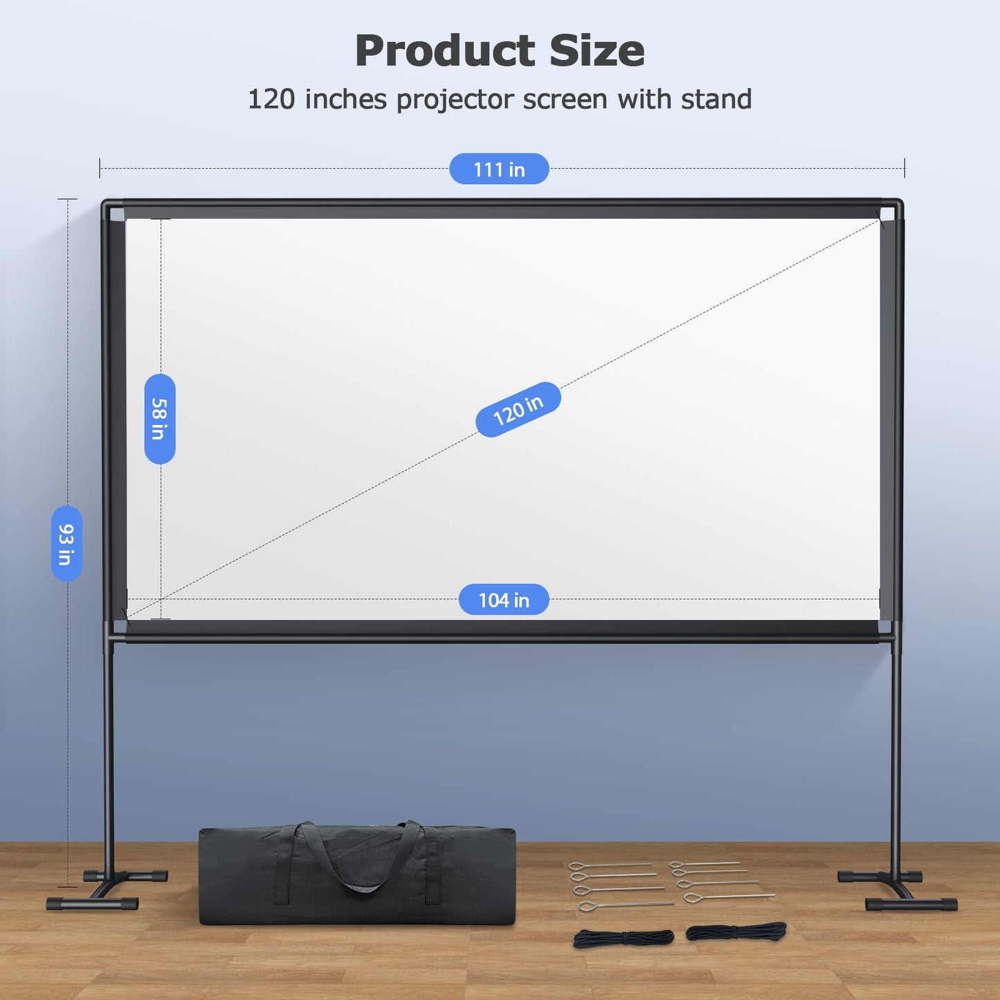 Projector Screen and Stand, WHATOOK 120 inch Portable Projector Screen Indoor Outdoor Projector Screen 16:9 4K HD Wrinkle-Free Lightweight Movie Screen with Carry Bag for Backyard Movie Night