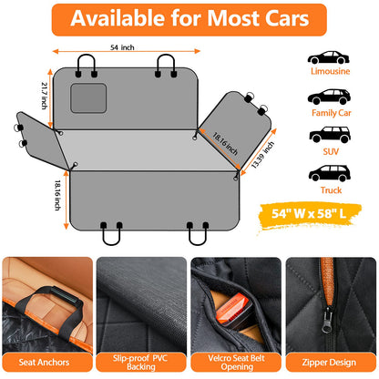 WHATOOK Pet Car Seat Cover 100% Waterproof Seat Cover Hammock 600D Heavy Duty Anti-Scratch Anti-Slip Durable Soft Back Seat Cover for Cars Trucks and SUV