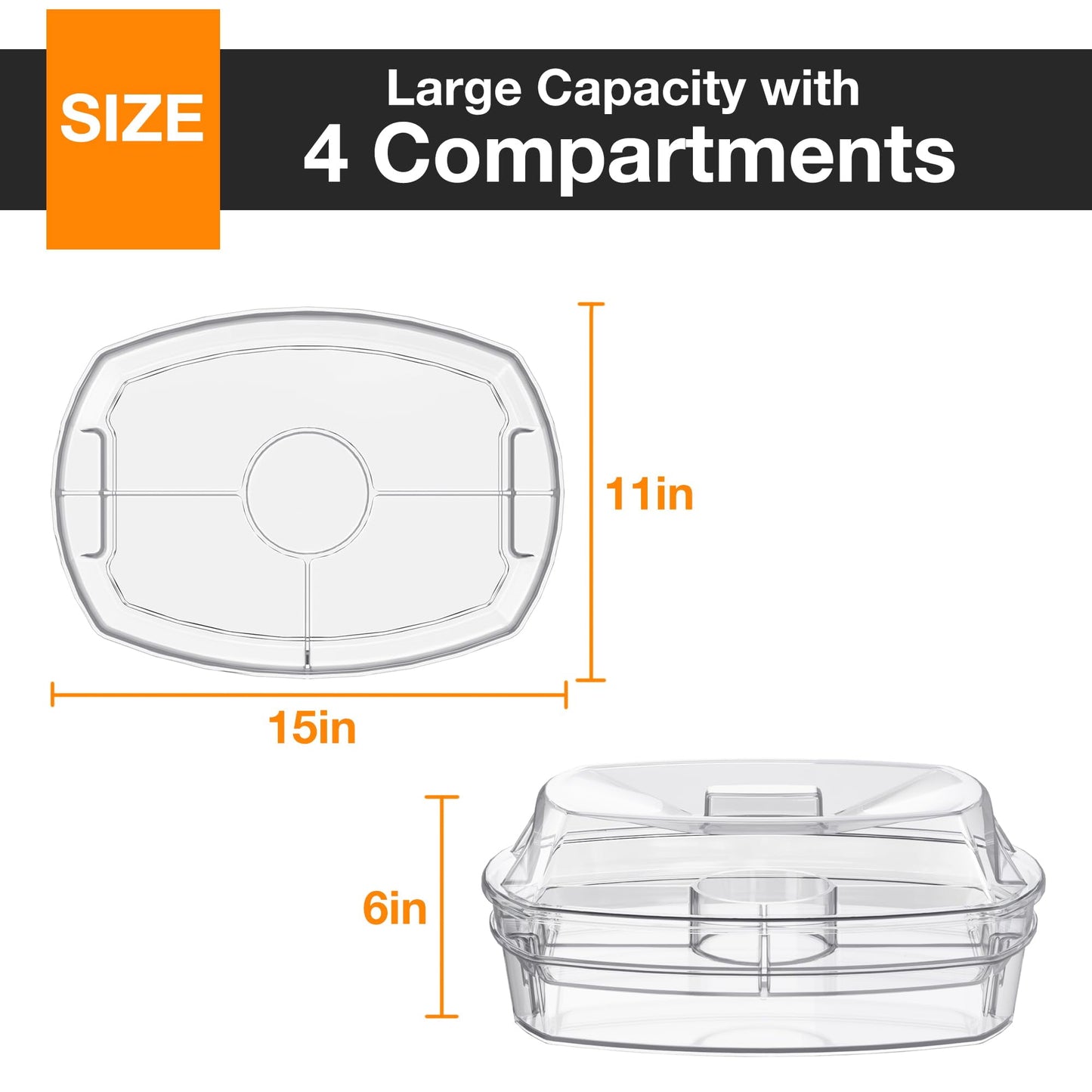 WHATOOK Fruit Ice Serving Tray, Chilled Veggie Tray, Shrimp Cocktail Serving Dish, Appetizer Serving Platter for Parties, with Lid and 4 Compartments