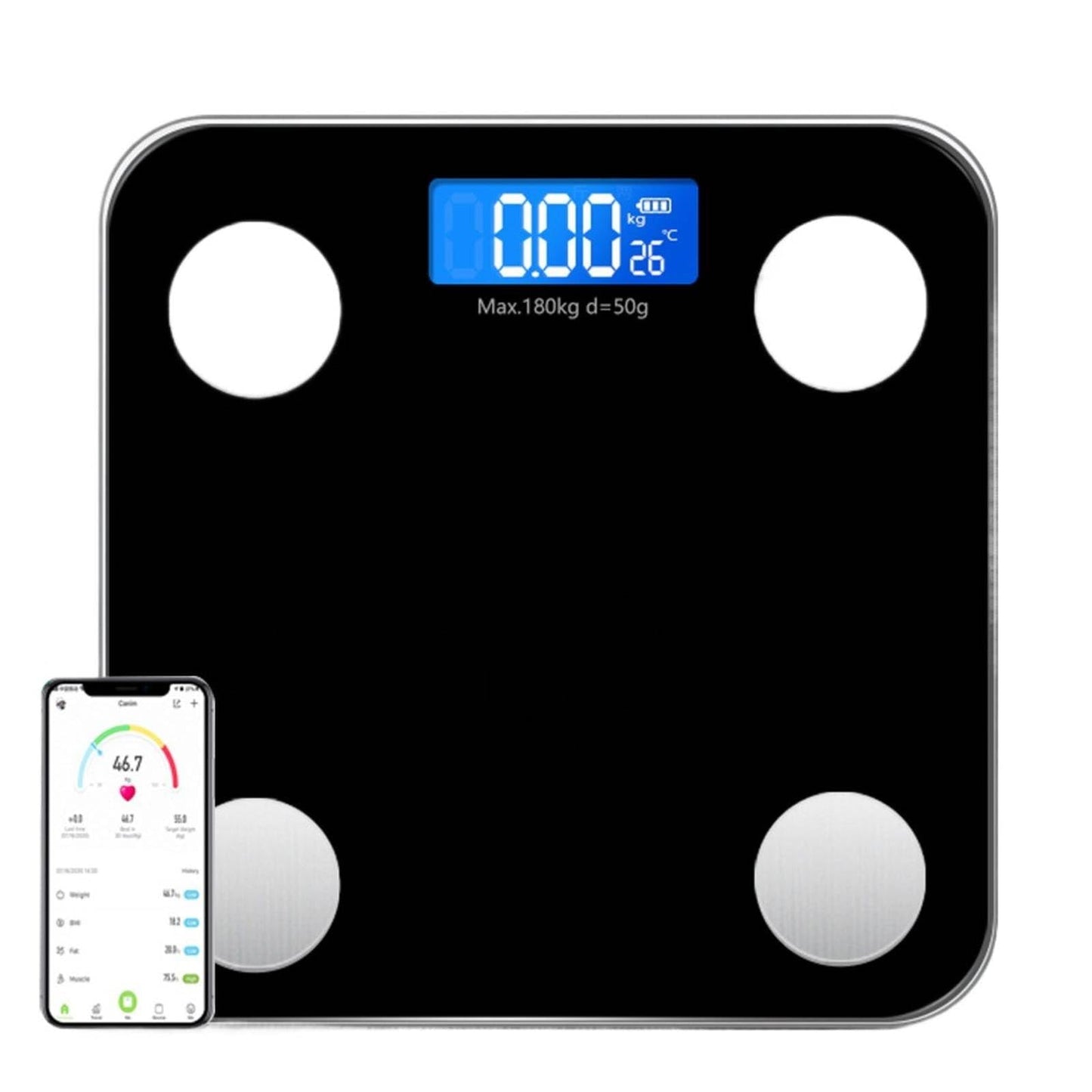 Smart Scale, FSA HSA Compliant, Digital Bathroom Scale BMI Weighing Bluetooth Body Fat Scale with Smartphone App, 396 Lbs（Black）