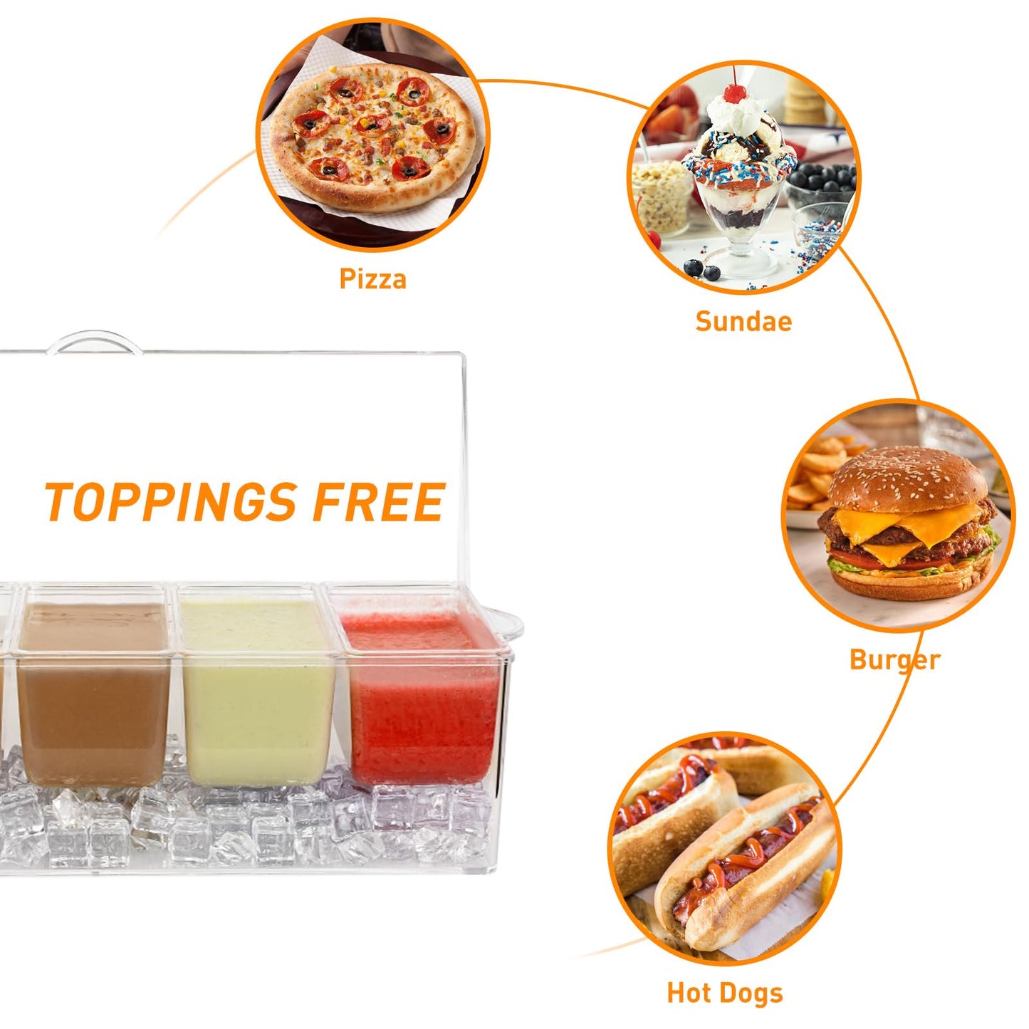 WHATOOK Chilled Condiment Server，Chilled Condiment Tray with Lid and 5 Removable Compartments