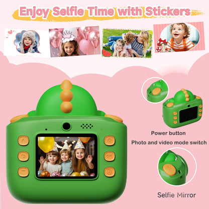 Hoofun Kids Camera Instant Print, 2.0 inch Digital Toddler Camera, Toys Gift for Girls 3-15 Years Old with 3 Rolls of Photo Paper and 32G Card Green