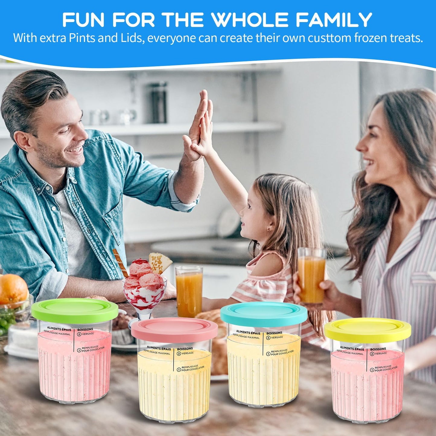 4pcs Ice Cream Containers with Lid Leakproof 24oz,Compatible with Ninja Creami NC501 NC500 Deluxe Ice Cream Makers- BPA-Free Dishwasher Safe- Comes with Five Scoops