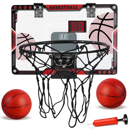 Hoofun Basketball Hoop Indoor for Kids 16.1" X 10.8" Automatic Scoring Basketball Hoop Mini Basketball Hoop for Door with 2 Balls for Kids Boys Teens Basketball Lover as Gift