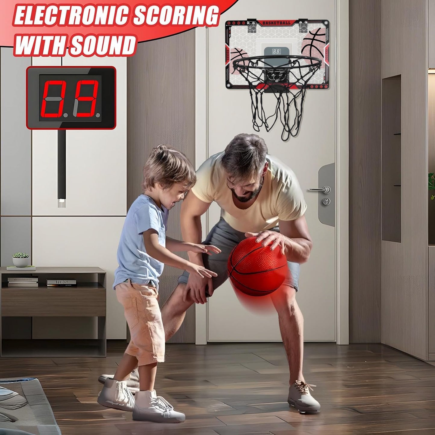 Hoofun Basketball Hoop Indoor for Kids 16.1" X 10.8" Automatic Scoring Basketball Hoop Mini Basketball Hoop for Door with 2 Balls for Kids Boys Teens Basketball Lover as Gift