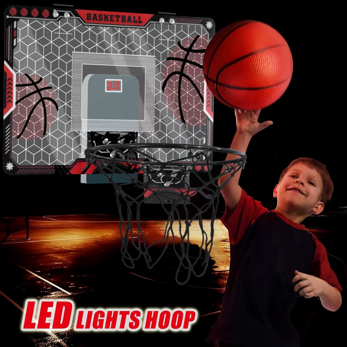 Hoofun Basketball Hoop Indoor for Kids 16.1" X 10.8" Automatic Scoring Basketball Hoop Mini Basketball Hoop for Door with 2 Balls for Kids Boys Teens Basketball Lover as Gift