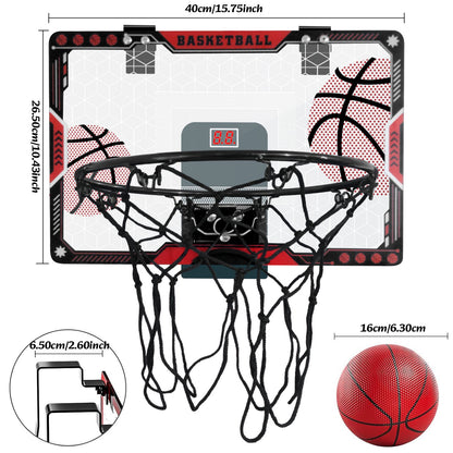 Hoofun Basketball Hoop Indoor for Kids 16.1" X 10.8" Automatic Scoring Basketball Hoop Mini Basketball Hoop for Door with 2 Balls for Kids Boys Teens Basketball Lover as Gift