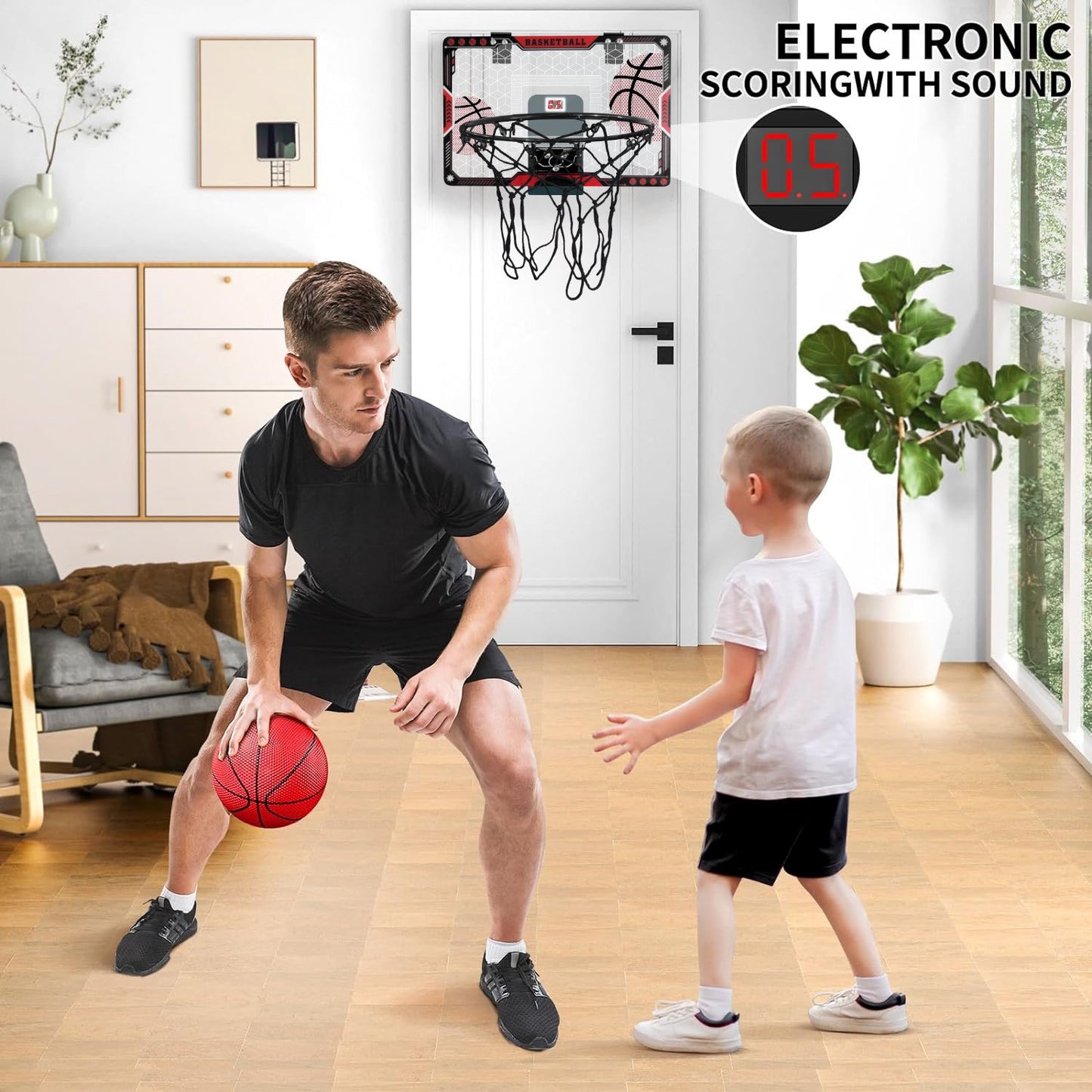 Hoofun Basketball Hoop Indoor for Kids 16.1" X 10.8" Automatic Scoring Basketball Hoop Mini Basketball Hoop for Door with 2 Balls for Kids Boys Teens Basketball Lover as Gift